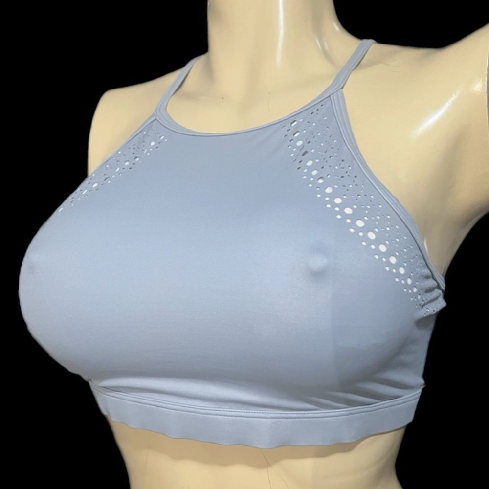 Victoria’s Secret High Neck Laser cut Unlined Sport Bra Gray large